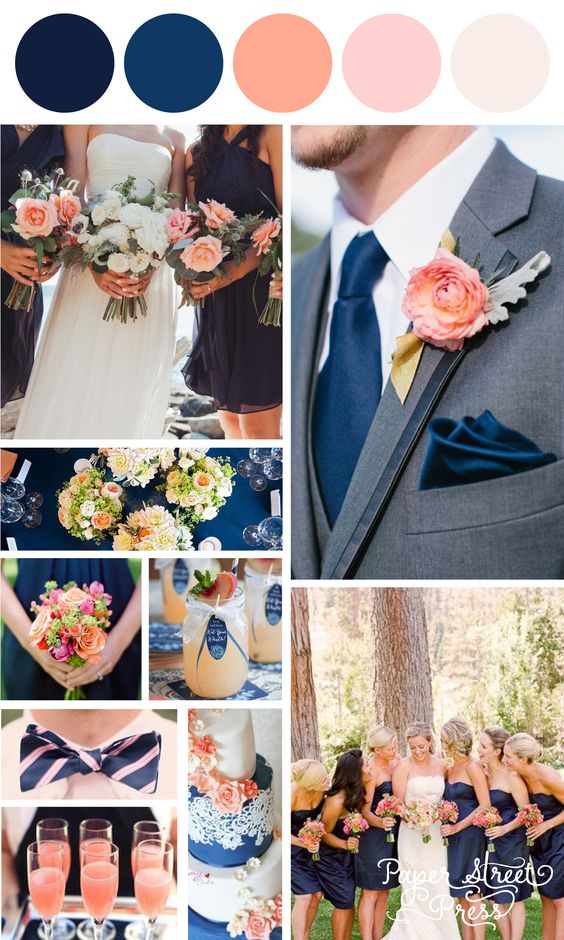 18 Peach and Navy Blue Inspired Wedding Color Ideas