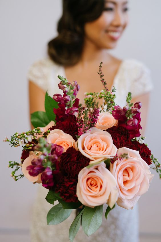 16 Elegant Burgundy and Blush Wedding Bouquet Ideas