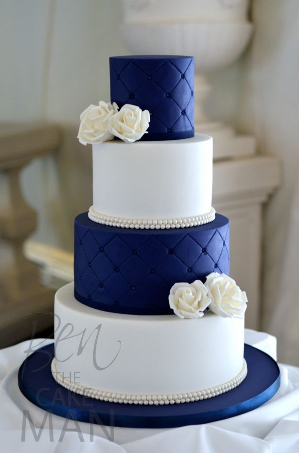 Stunning white and blue wedding cake
