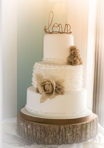 country wedding cake with Love topper