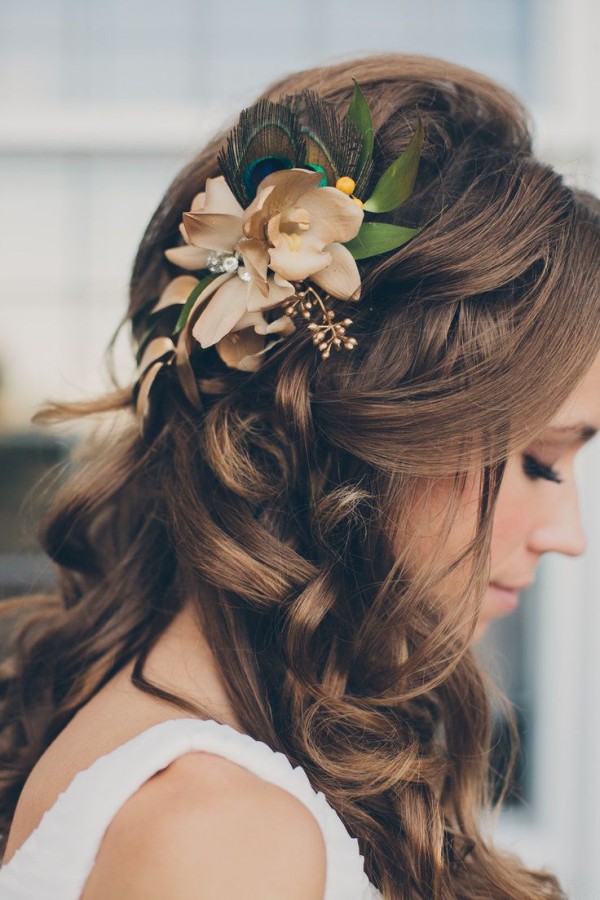 peacock wedding hairstyles accessories brown hair 