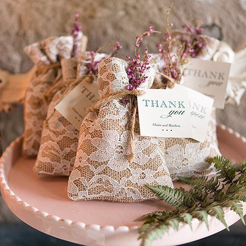 Burlap and lace wedding favor bags