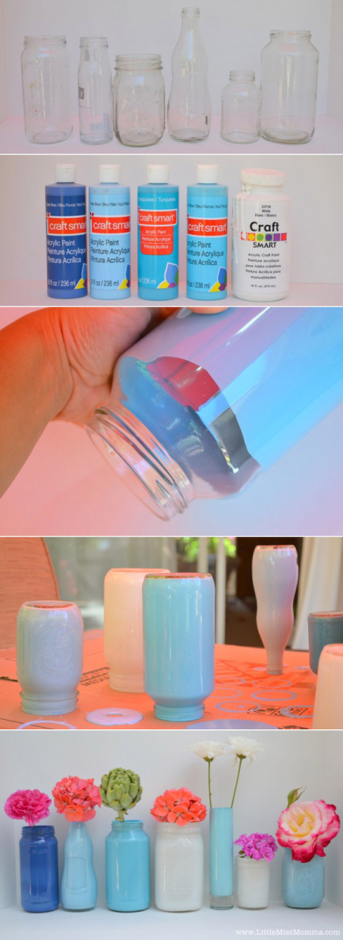 Painted-vases Painted Mason Jar Vases-diy wedding ideas