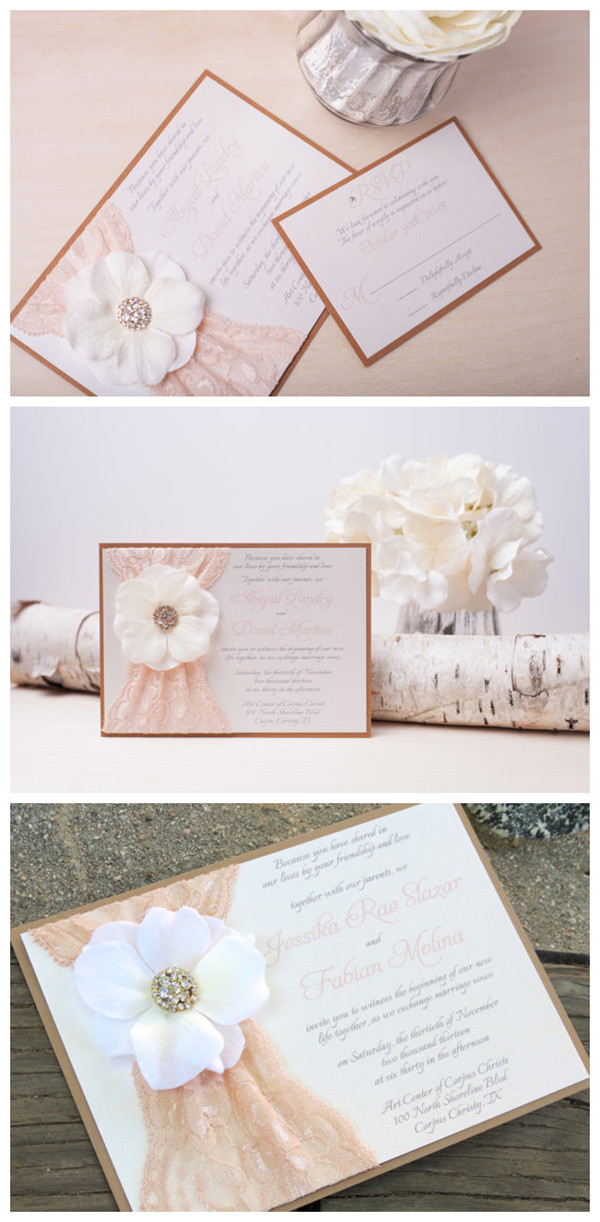 Blush and Ivory Lace Wedding Invitation