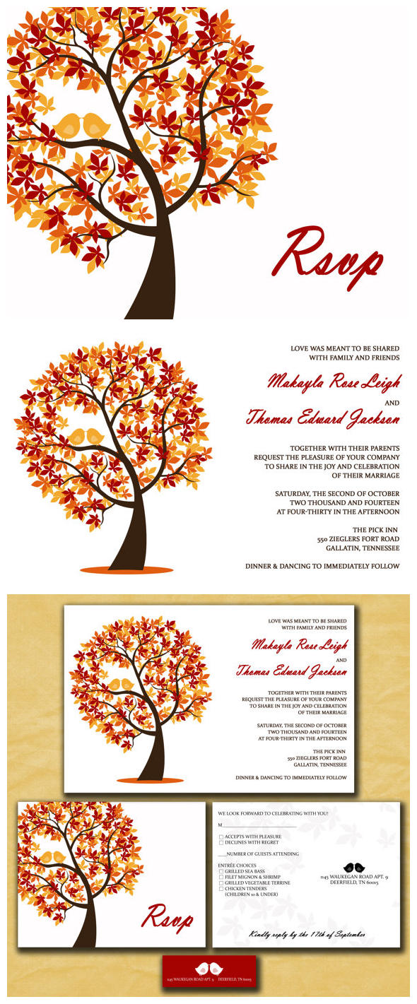 Fall Wedding Invitations Kits Printable Autumn Wedding invitations