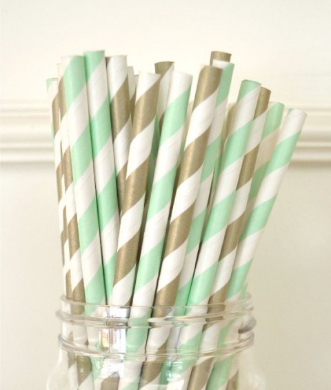 mint_and_gold_Paper Drinking Straws Mint Green Stripes