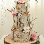 Hummingbird and Flower Birc Tree themed country wedding cakes for fall wedding