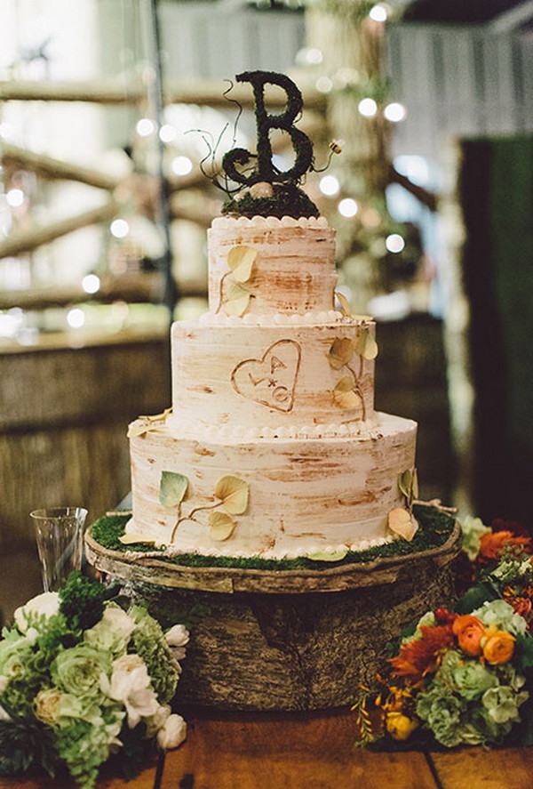 three-tiered rustic wedding cakes fall wedding