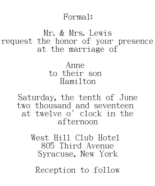 Formal Wedding invitations wording -Groom's Parents Hosting