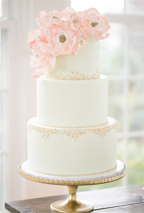 Metallic Wedding Cakes Amalie Orrange Photography pink flowers