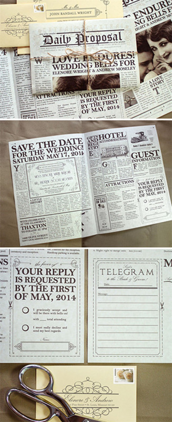 Creative vintage newspaper invitations