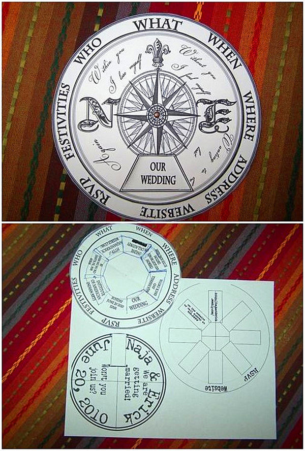 Unique wedding invitations Moving Compass Wedding Wheel This talented bride decided to DIY her wedding invites