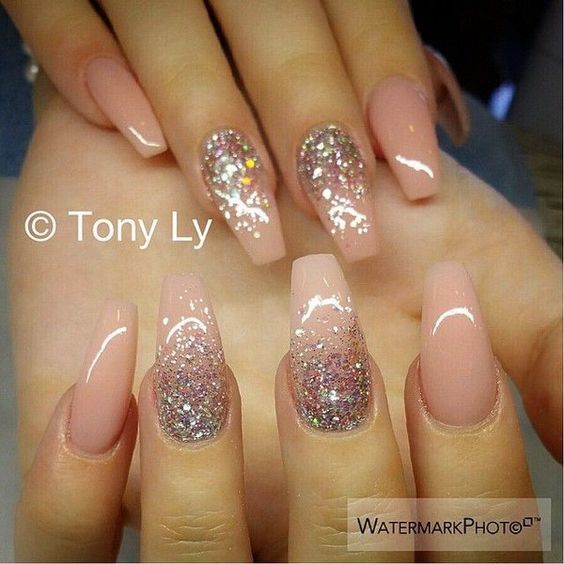 Baby Pink AND Glitter Wedding Nail Design