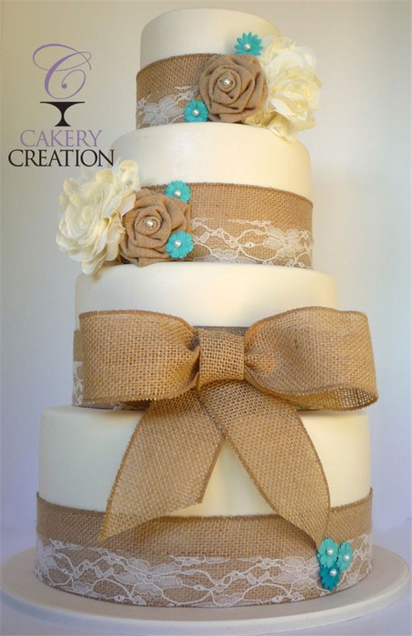 Burlap ribbon is great for cakes