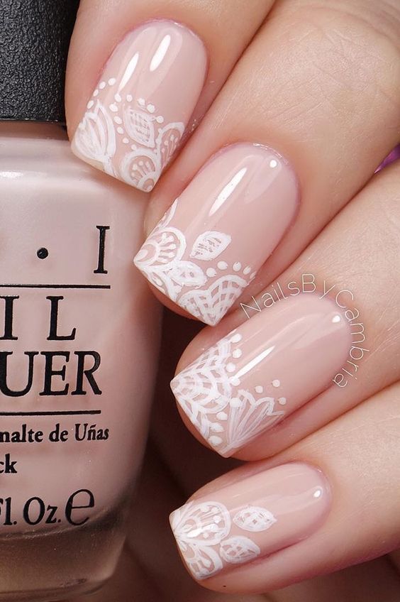 Floral inspired nude nail art