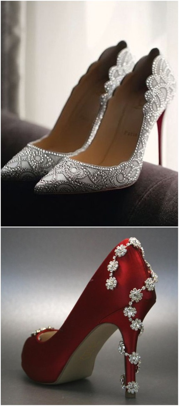 Red and white christmas wedding shoes