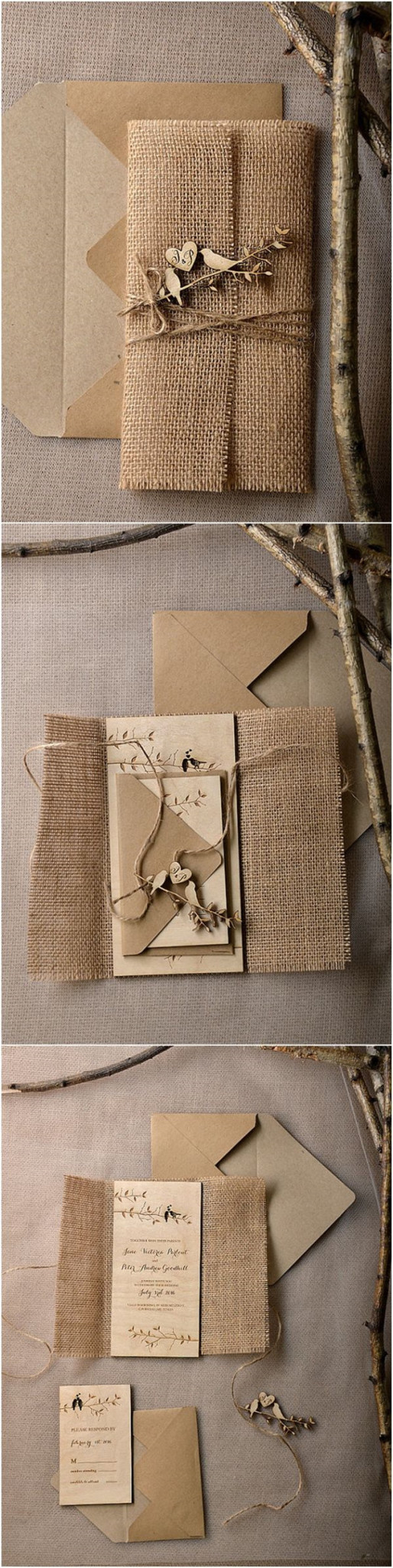 Rustic Burlap Country Wood Wedding Invitations