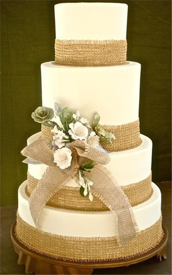 Wedding cake with burlap at the edges