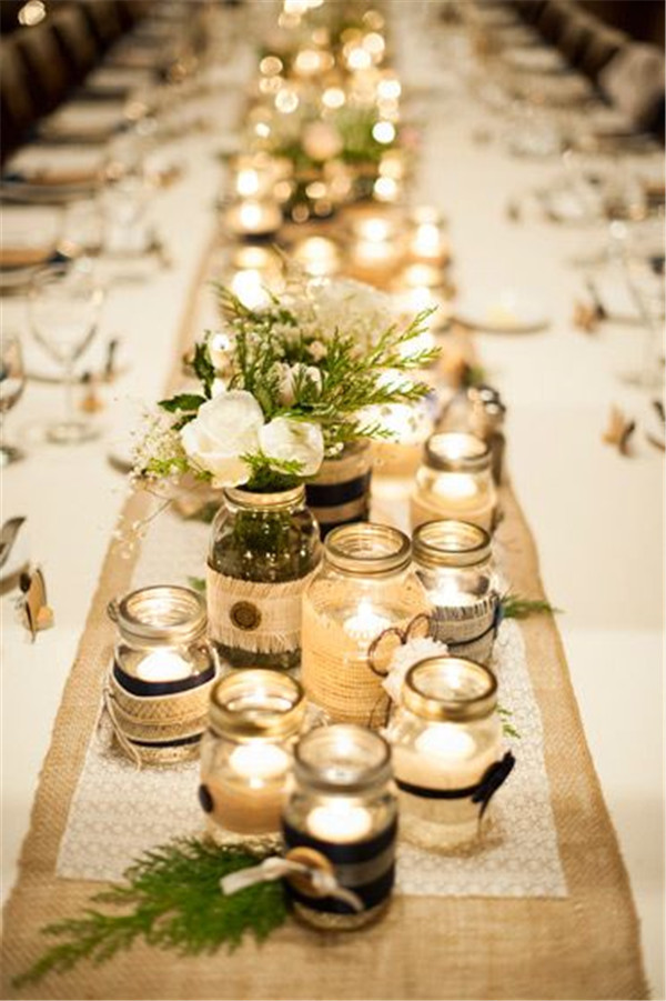 burlap and lace table runners