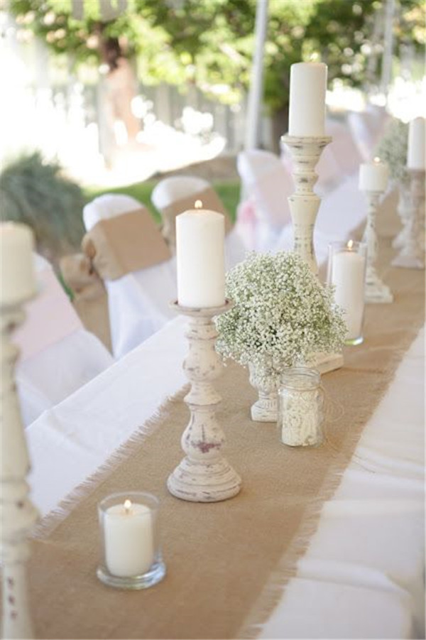 create drama with a burlap runner over a simple white table