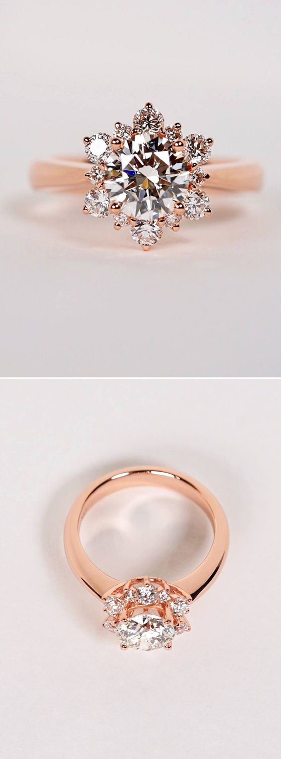 Beautiful rose gold engagement ring inspired by a snowflake