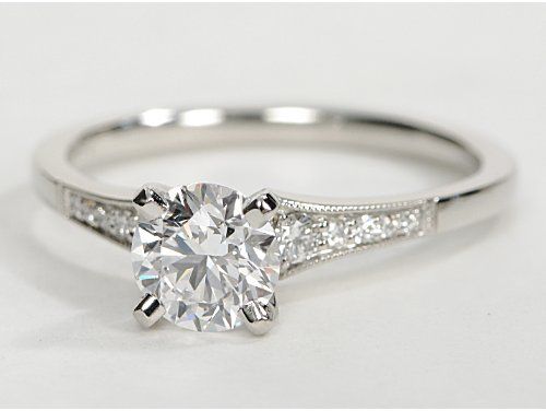 Petite Milgrain Diamond Engagement Ring in Platinum