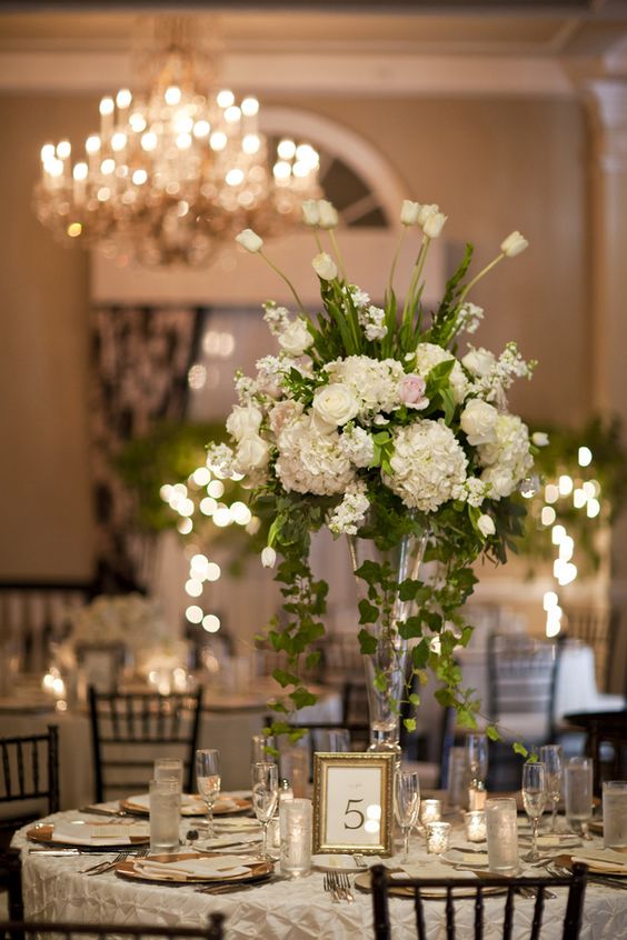 Tall White and Greenery Wedding Centerpiece