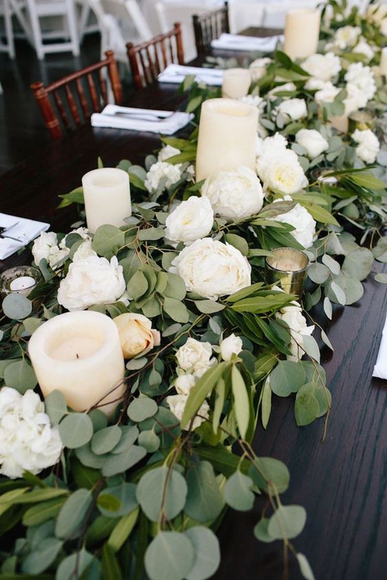Wedding centerpiece ideas with white and greenery floral