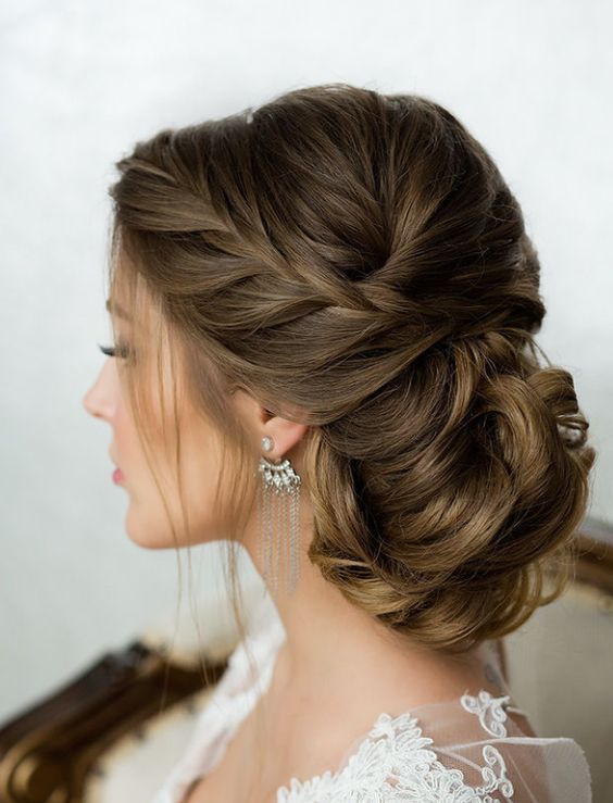 Chic side french braided low twisted updo wedding hairstyle