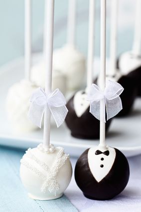 Bride and groom cake pops