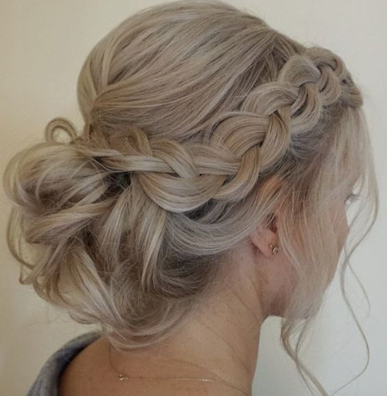 Side Braided Low Updo Wedding Hairstyle