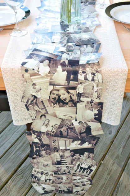 easy DIY photo table runner for engagement party
