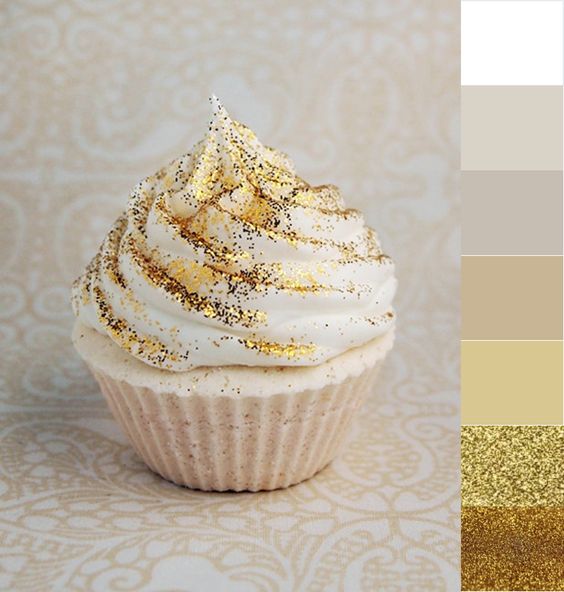 edible gold glitter on desserts and wedding cupcake