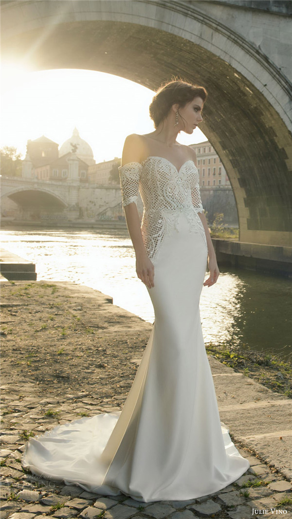 julie vino bridal spring 2017 half sleeves off shoulder sweetheart trumpet cassia mv train