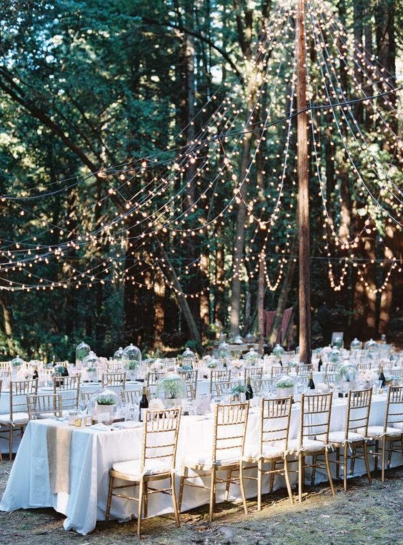 DIY String Lights Reception Tent for Woodland or Country Weddings