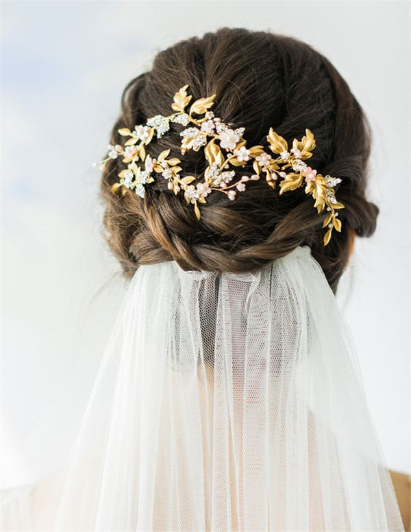 Gold beaded bridal headpiece