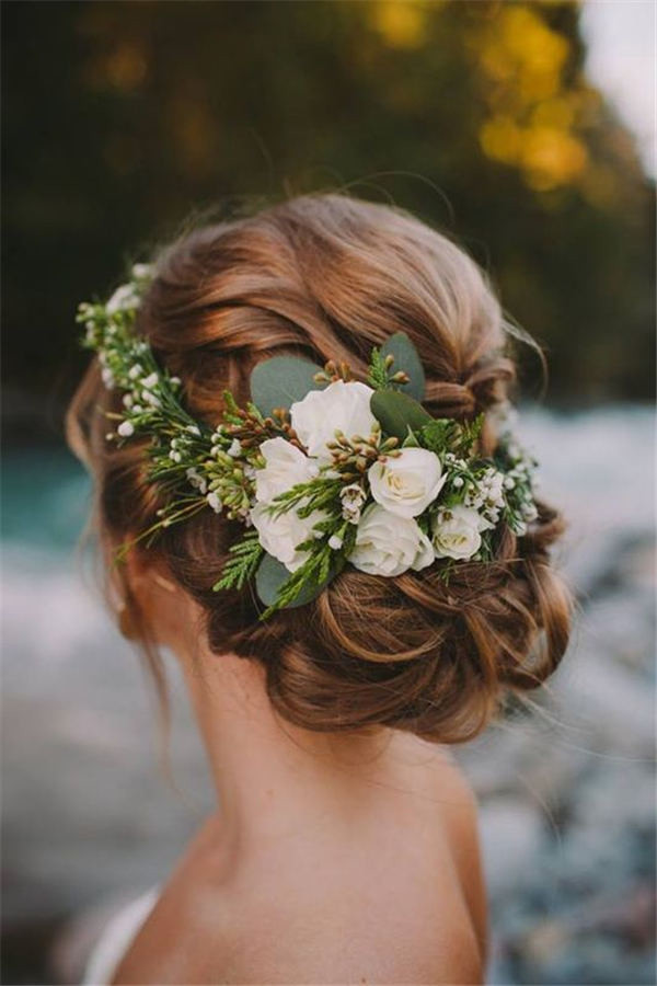 Greenery wedding updo hairstyles