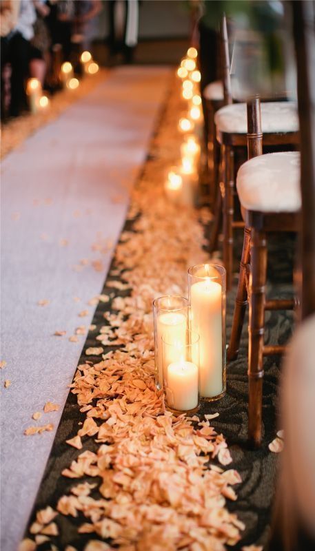Wedding Aisle Petals and Candle Decor Ideas