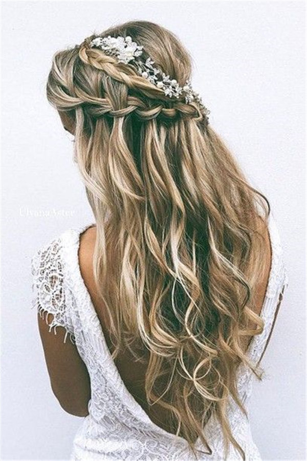 braid wavy hair long hair wedding tiara wedding hairstyles wedding accessories head