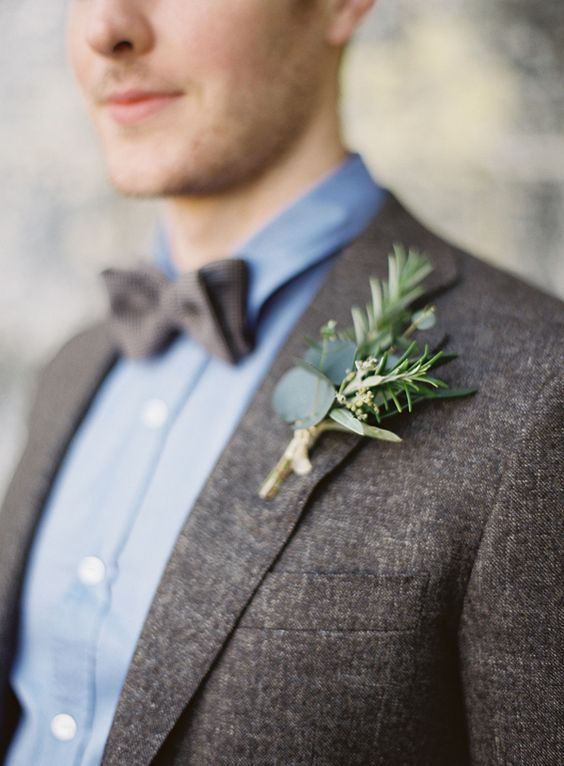 eucalyptus and herb boutonniere photo by Paula O'Hara