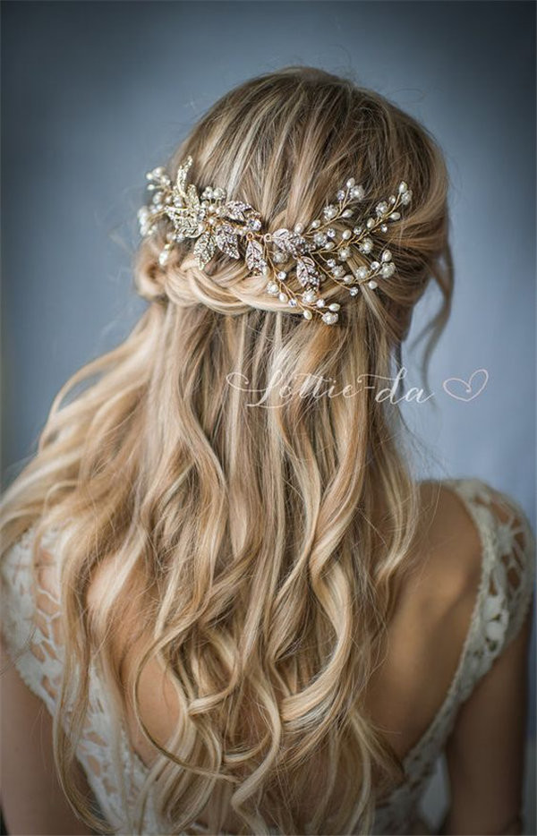 half up half down wedding hairstyle with accessories via LottieDaDesigns