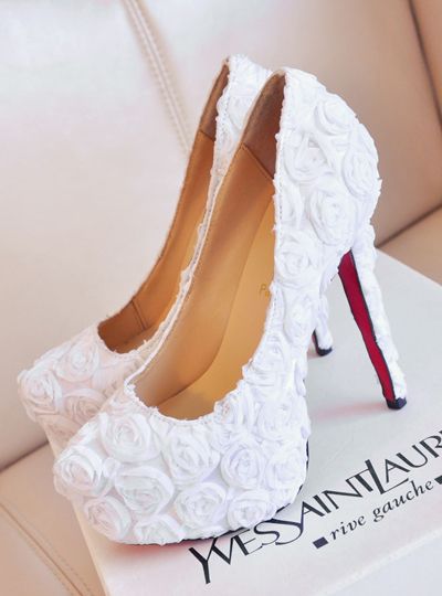 white wedding shoes ideas with rose details