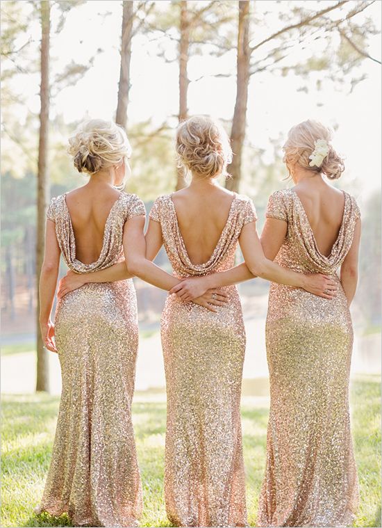 Gold sequined bridesmaid dresses