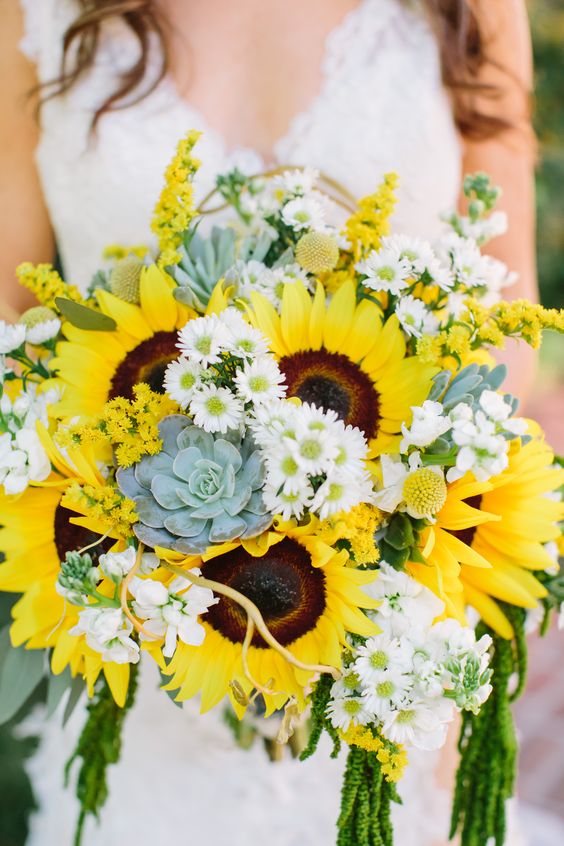 Bright Sunflowers, Succulent and Daisy Bouquet the perfect one with all my favorite flowers