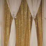 Gold sequin curtain becomes soft and romantic when you create this beautiful two layer backdrop