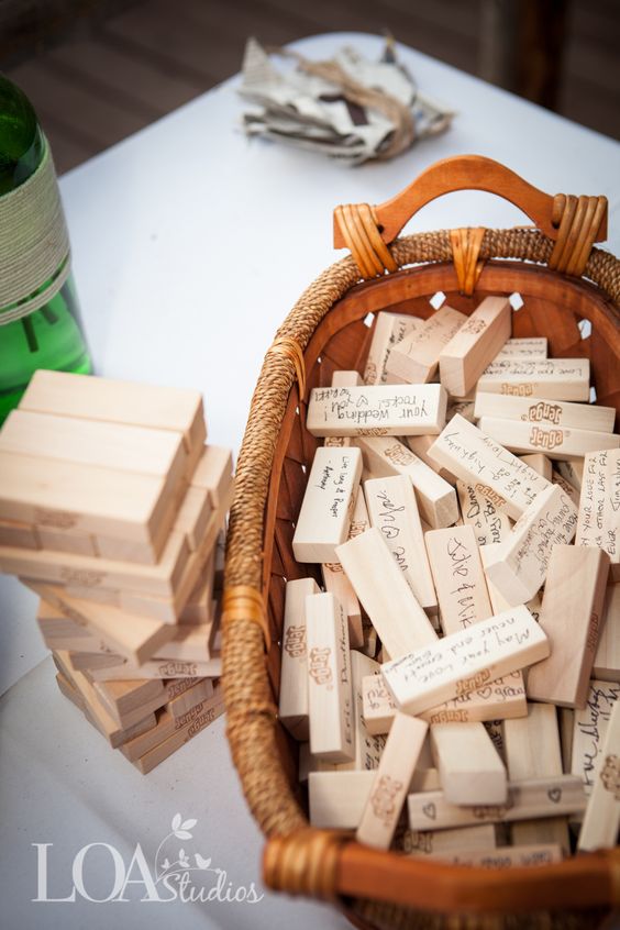 LOVE Jenga - Then make the game pieces apart of the wedding guest book