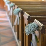 Pew bows Gypsophila pew end with tulle bow and trails