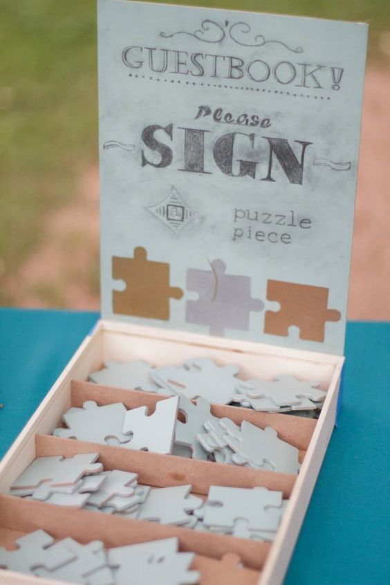 Puzzle forms a photo of Couples Wedding Guest Book Ideas