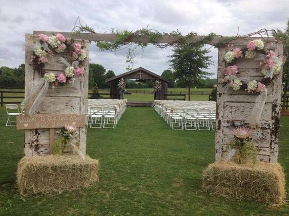 Rustic Hay Bale and Floral Wedding Arch Ideas