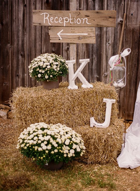 Rustic Themed Country Wedding Sign on Hay bales